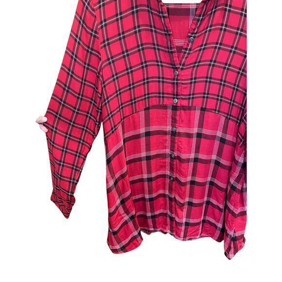 J.Jill Red & Black Tartan Plaid A-Line Tunic Long Button Down Collared Shirt XS - Picture 11 of 17